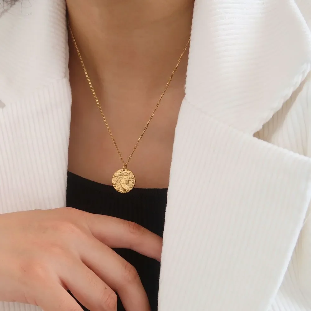 18K Gold Plated Leo Lion Coin Tag Necklace